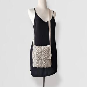 Cableknit Boho Crossbody Bag Cream Beige Crochet Minimalist Festival Knit